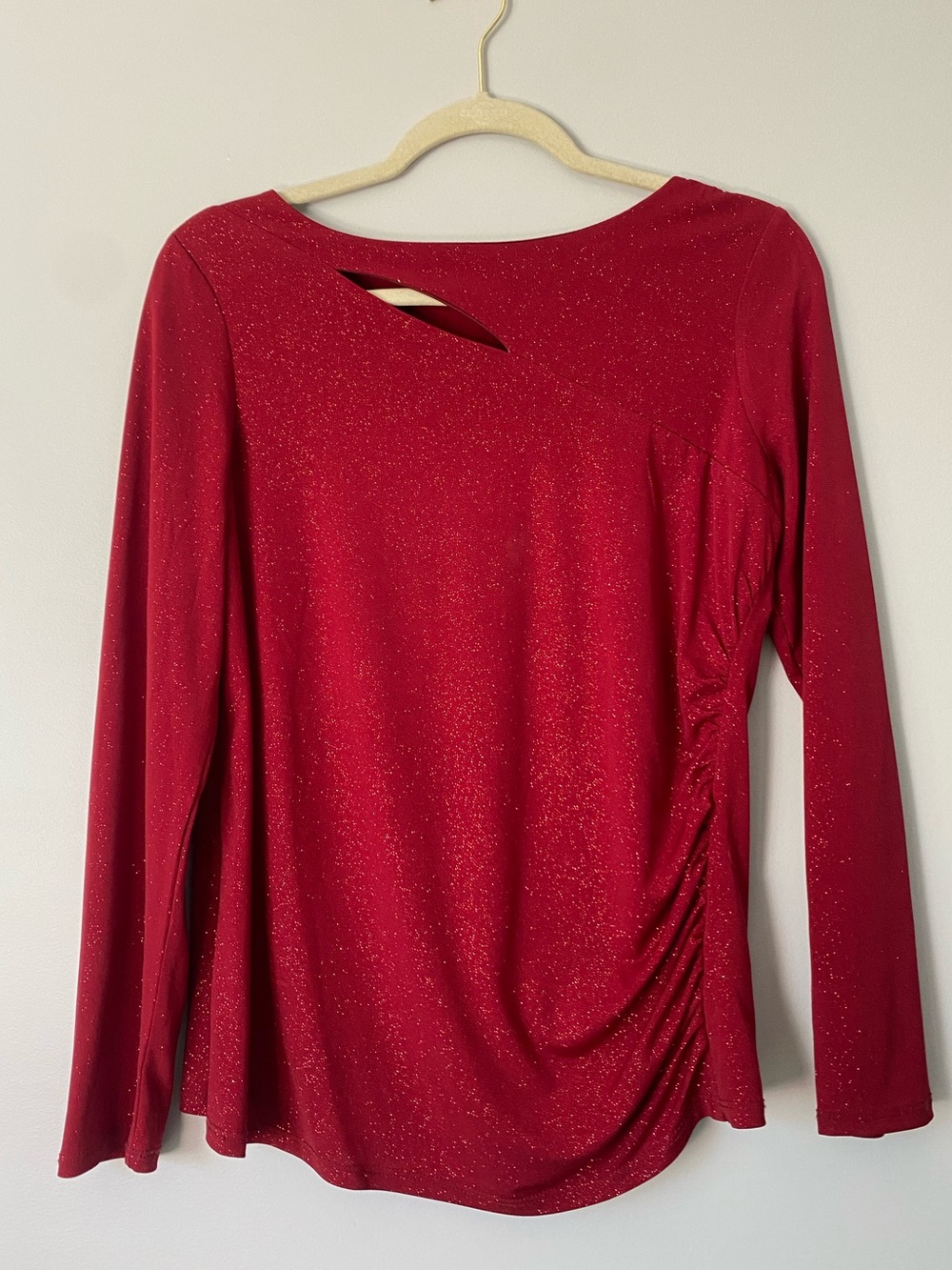 Vince Camuto Red Sparkle Cutout Long Sleeve Top Size M